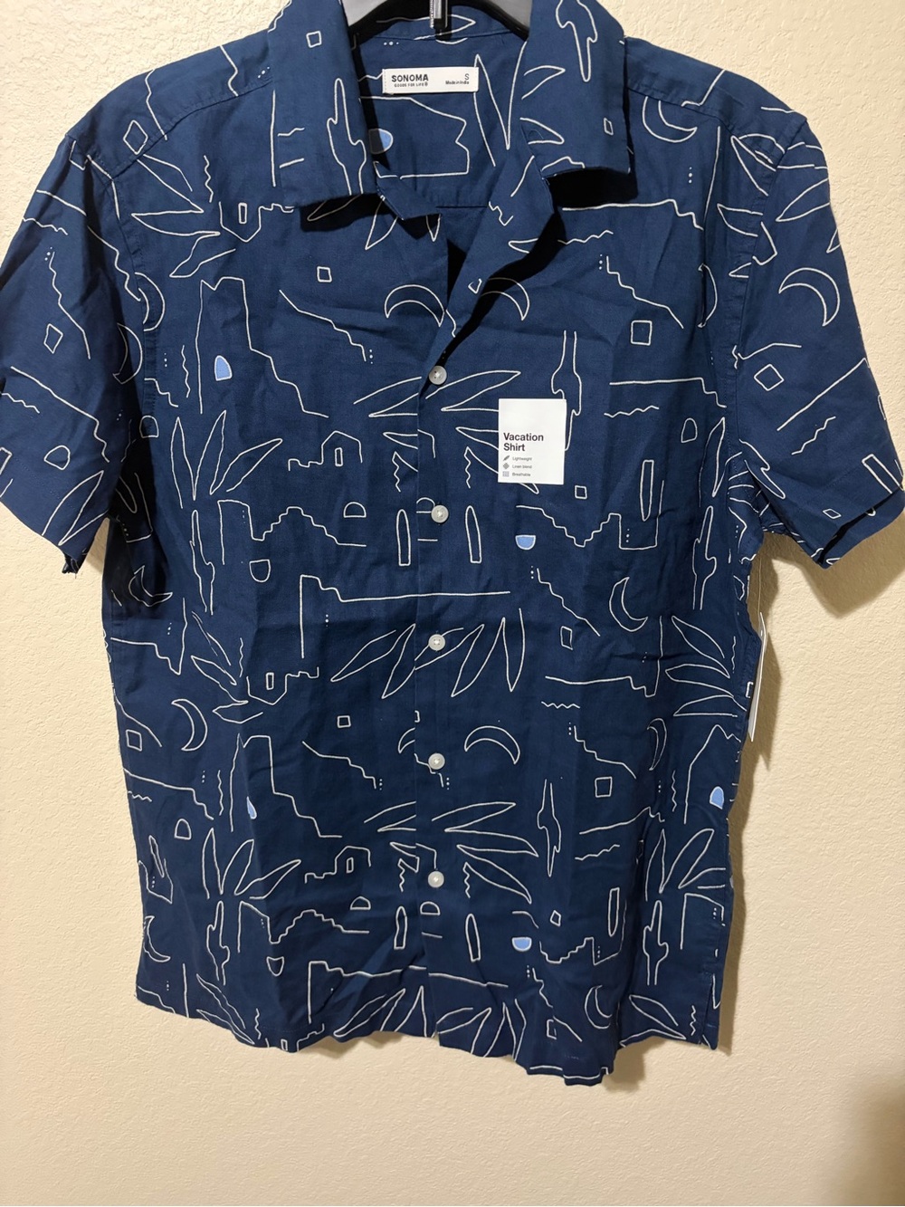 Sonoma Navy Blue Short-Sleeve Button-Down Vacation Shirt